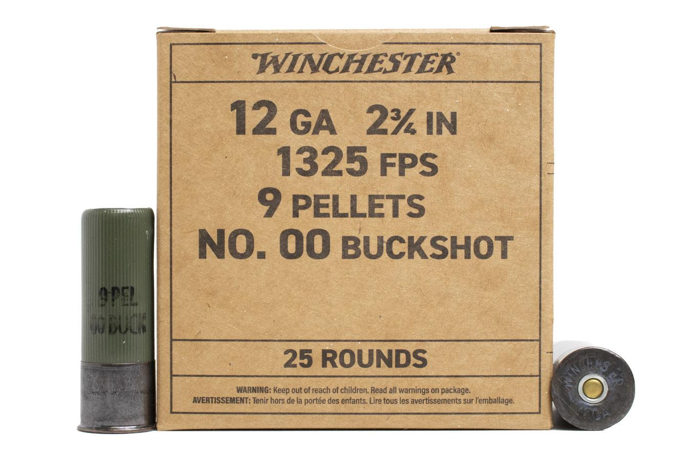 WINCHESTER AMMO 12 Gauge 2-3/4 in. 9 Pellets Military Grade 00 Buckshot 25/Box